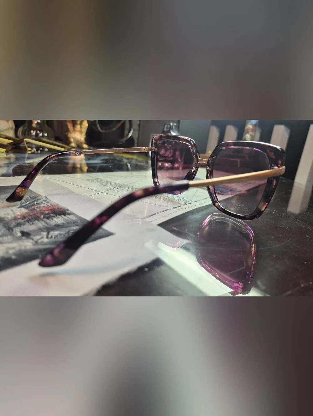 Oscar de la Renta Purple Tortoiseshell Oversized Square Sunglasses